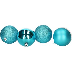 5x stuks kerstballen turquoise blauw glans en mat kunststof 5 cm - Kerstbal