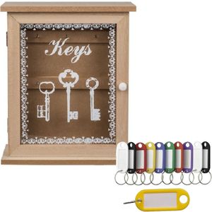 Houten sleutelkastje met 10x stuks sleutellabels - 22 x 27 cm - Sleutelkastjes