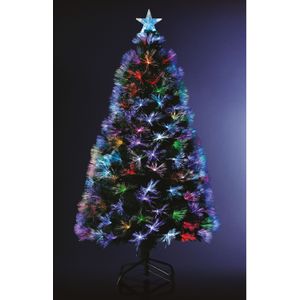 Fiber kerstboom/kunst kerstboom - met gekleurde verlichting - 90 cm - Kunstkerstboom
