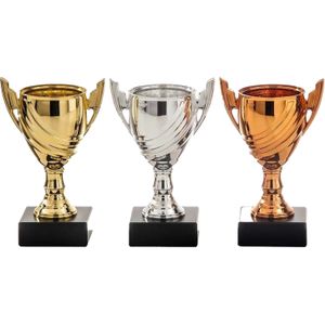 Sportprijzen/awards trofee bekers 13 cm goud/zilver/brons - Fopartikelen