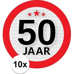 50 jaar versiering ronde stickers 9 cm rond 10 stuks - Feeststickers