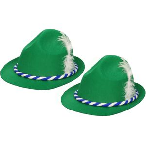 4x stuks carnaval Tiroler jagershoed gleufhoedje groen/blauw/wit voor dames/heren/volwassenen - Verkleedhoofddeksels