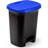 Afvalemmer/vuilnisemmer/pedaalemmer 27 liter in het zwart/blauw met deksel en pedaal - Pedaalemmers