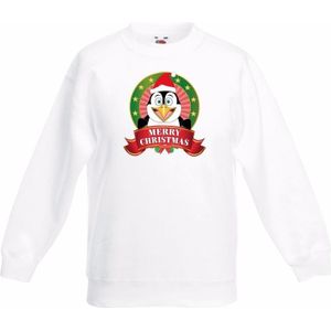 Witte Kerst sweater voor jongens met pinguin print - kerst truien kind