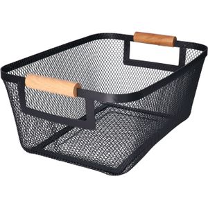 H&S Collection Opbergmand - met handgrepen - zwart - metaal - 31 x 22 x 14 cm - draadmand