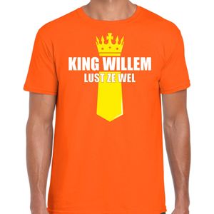 Koningsdag t-shirt King Willem lust ze wel met kroontje oranje voor heren - Feestshirts
