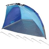 Beachshelter strandtent/windscherm blauw/lichtblauw 200 x 100 cm paraplu opzet systeem incl haringen - Windschermen
