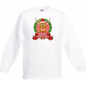 Witte Kerst sweater voor jongens met rendieren print - kerst truien kind