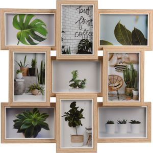 Multi fotolijst hout met 9 lijstjes geschikt voor een foto van 10 x 15 cm - Fotolijsten