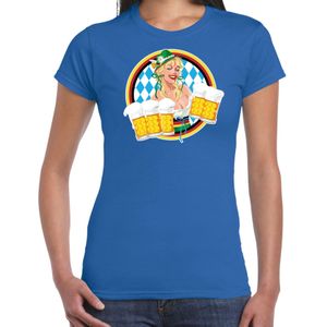 Oktoberfest verkleed t-shirt voor dames - Duits bierfeest kostuum/kleding - blauw - Feestshirts