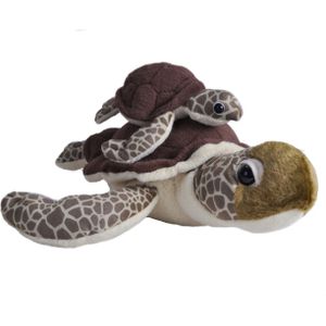 Wild Republic pluche knuffel dier familie zeeschildpadden - 36 cm - moeder en kind - Knuffeldier