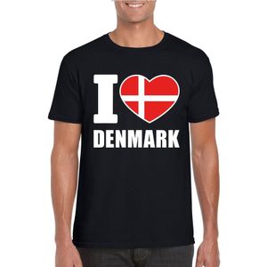 Zwart I love Denemarken fan shirt heren - Feestshirts