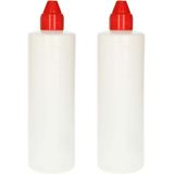 PlasticForte Doseerfles/sausfles - 2x - kunststof - transparant - met schenktuit - 500 ml - 22 cm