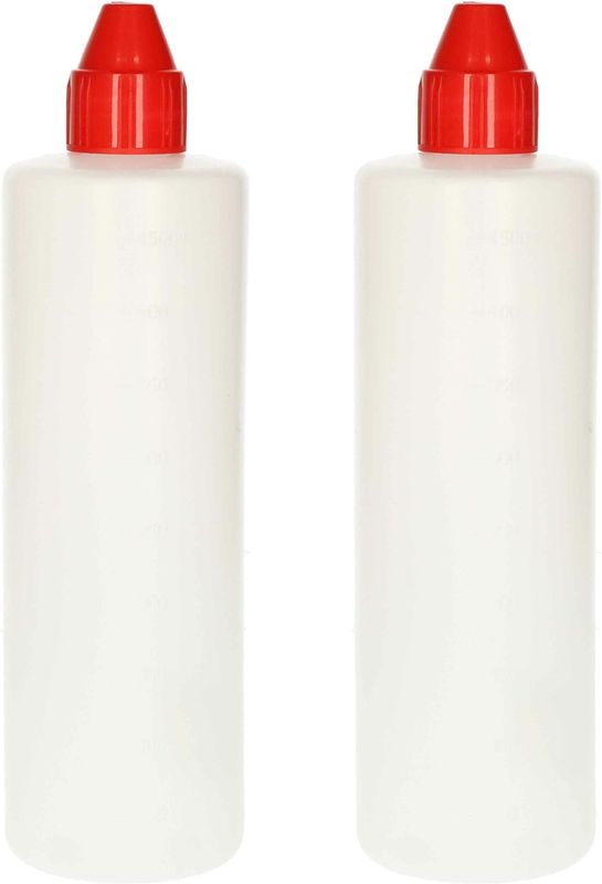 PlasticForte Doseerfles/sausfles - 2x - kunststof - transparant - met schenktuit - 500 ml - 22 cm