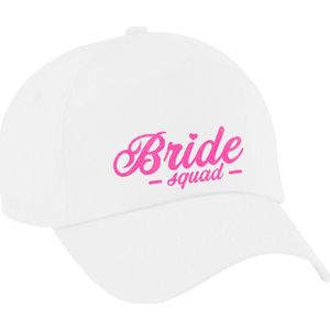 Vrijgezellenfeest pet voor dames - Bride Squad - wit - roze glitters - bruiloft/trouwen - Verkleedhoofddeksels