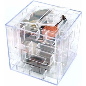 Transparante Spaarpot met doolhof gadget van 9 x 9 x 9 cm - Spaarpotten