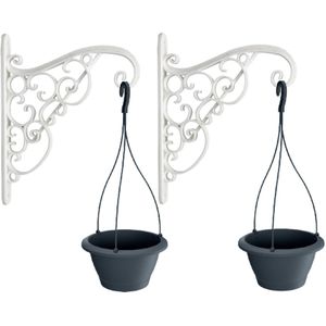 4x Kunststof Respana hangende bloempotten/plantenpotten antraciet 3 liter met sierlijke ophanghaak - Plantenpotten