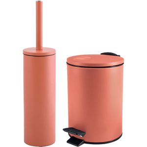 Spirella Badkamer/toilet accessoires set - WC-borstel en pedaalemmer 3L - metaal - terracotta