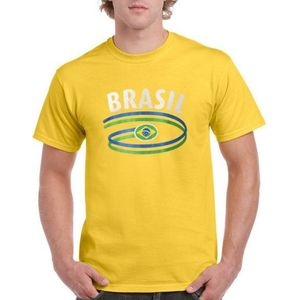 Geel heren shirtje met Braziliaanse vlag - Feestshirts