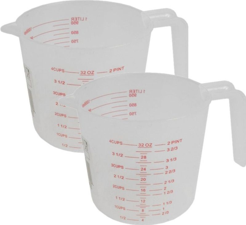 2x stuks voordelige kunststof maatbekers van 1 liter - Handige keukenhulpjes