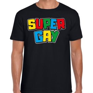 Gay Pride T-shirt voor heren - super gay - zwart - pride - regenboog - LHBTI - Feestshirts