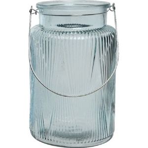 Decoris Windlicht - Glas - Ijsblauw - Transparant - Kaarshouder - 22 cm