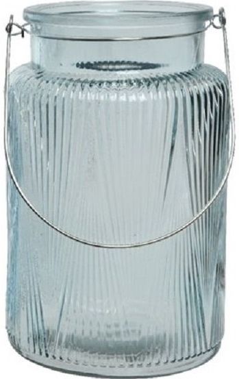 Decoris Windlicht - Glas - Ijsblauw - Transparant - Kaarshouder - 22 cm