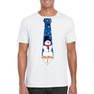 Fout kerst t-shirt wit met sneeuwpop stropdas voor heren - kerst t-shirts