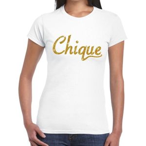 Chique goud glitter tekst t-shirt wit dames - Feestshirts