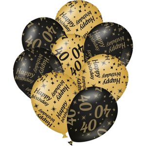 12x stuks leeftijd verjaardag ballonnen 40 jaar en happy birthday zwart/goud - Ballonnen
