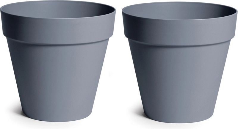 Plantenpot/bloempot - 2x - kunststof - grijs - binnen en buiten - D20 x H17 cm - Plantenpotten