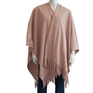 Luxe omslagdoek/poncho - roze - 180 x 140 cm - fleece - Dameskleding accessoires - Poncho's