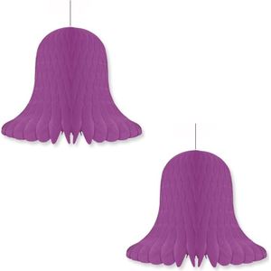 2x Kerstversiering violet kerstklokken lampionnen 30 cm - Hangdecoratie
