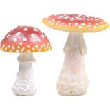 Decoratie paddenstoelen setje met 2x vliegenzwam paddenstoelen - herfst thema - Tuinbeelden