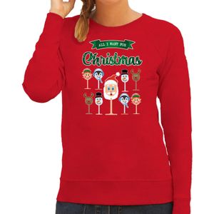 Foute Kersttrui/sweater voor dames - Kerst Wijn - rood - All I Want For Christmas - kerst truien