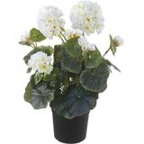 Witte geranium kunstplant in zwarte kunststof pot 35 cm - Pelargonium Graveolens - Woondecoratie