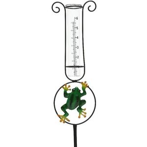 Kikker regenmeter tuinversiering 33 cm metaal/glas - Regenmeters