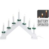 Kaarsenbruggen - 2x stuks - LED verlichting - wit hout - 39,5 cm - kerstverlichting figuur