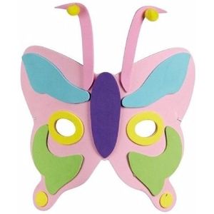 Kindermasker van een roze vlinder 18cm - Verkleedmaskers