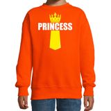Koningsdag sweater / trui Princess met kroontje oranje voor kinderen - Feesttruien