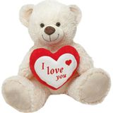 Witte pluche knuffelbeer/teddybeer 45 cm incl. Valentijnskaart I Love You - Knuffelberen