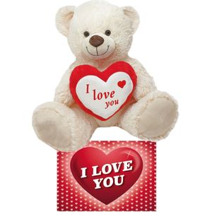 Witte pluche knuffelbeer/teddybeer 45 cm incl. Valentijnskaart I Love You - Knuffelberen