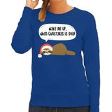 Luiaard Kerstsweater / outfit Wake me up when christmas is over blauw voor dames - kerst truien