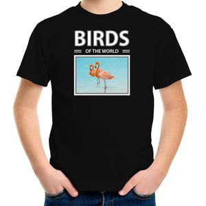 Flamingo vogel t-shirt met dieren foto birds of the world zwart voor kinderen - T-shirts