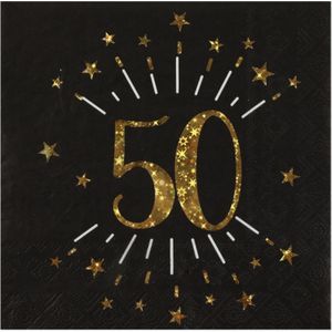 Verjaardag feest servetten leeftijd - 10x - 50 jaar - goud - 33 x 33 cm - Feestservetten