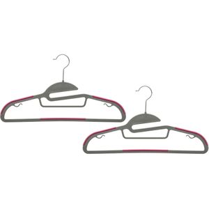 Set van 24x stuks kunststof kledinghangers grijs/roze 41 x 22 cm - Kledingkast hangers/kleerhangers