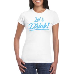 Verkleed T-shirt voor dames - lets drink - wit - blauwe glitters - glitter and glamour - Feestshirts
