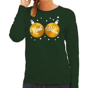 Foute kersttrui / sweater groen met gouden Kerst Ballen dames - kerst truien