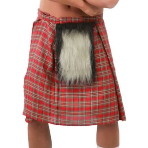 Set van 2x stuks Schotse verkleed rokken/kilts rood met bontje voor heren - Carnavalskostuums