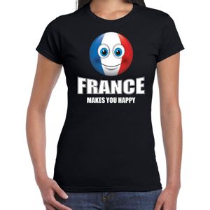 France makes you happy landen t-shirt Frankrijk zwart voor dames met emoticon - Feestshirts